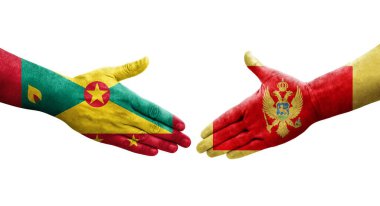 Grenada ve Karadağ bayrakları arasındaki el sıkışma, izole edilmiş şeffaf görüntü.