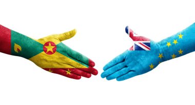 Grenada ve Tuvalu bayrakları arasındaki el sıkışma, izole edilmiş şeffaf görüntü.