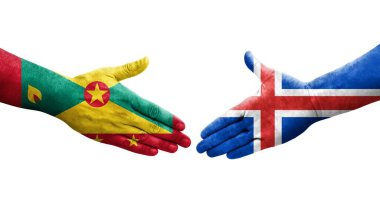 Grenada ve İzlanda bayrakları arasında el sıkışma, izole şeffaf görüntü.