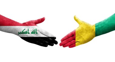 Gine ve Irak bayrakları arasında el sıkışma, izole şeffaf görüntü.