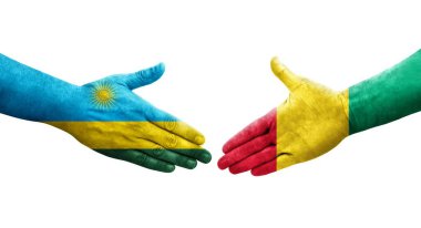 Gine ve Ruanda bayrakları arasındaki el sıkışma ellerinde resmedilmiş şeffaf görüntü.