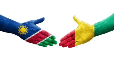 Gine ve Namibya bayrakları arasındaki el sıkışma ellerinde resmedilmiş şeffaf görüntü.