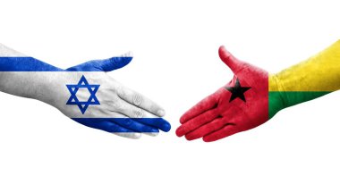 Gine Bissau ve İsrail bayrakları arasındaki el sıkışma, izole şeffaf görüntü.