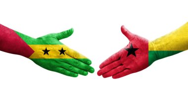 Gine Bissau ve Sao Tome ve Principe bayrakları arasındaki tokalaşma..