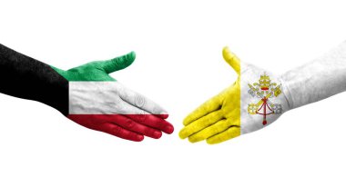 Kutsal Bakış ve Kuveyt bayrakları arasındaki tokalaşma elleri boyalı, izole şeffaf görüntü.