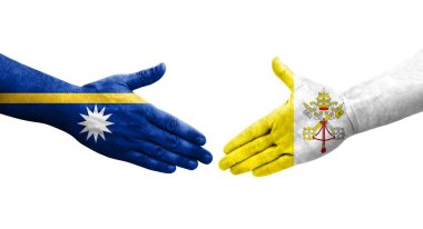 Kutsal Bakış ile Nauru bayrakları arasındaki el sıkışma, izole şeffaf görüntü..