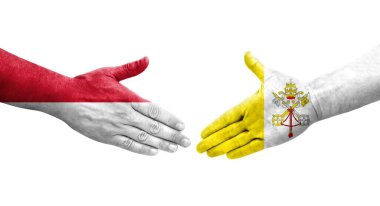 Kutsal Bakış ile Monako bayrakları arasındaki el sıkışma, izole şeffaf görüntü..