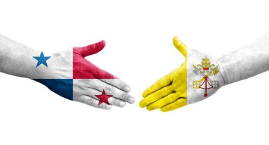 Kutsal Bakış ile Panama bayrakları arasındaki el sıkışma, izole şeffaf görüntü.