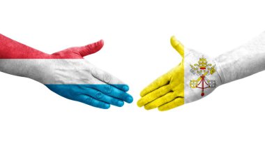 Kutsal Bakış ve Lüksemburg bayrakları arasındaki el sıkışma, izole şeffaf görüntü.