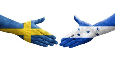 Honduras ve İsveç bayrakları arasında el sıkışma, izole şeffaf görüntü.
