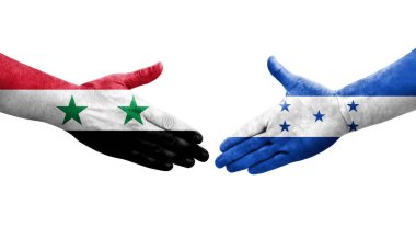Honduras ve Suriye bayrakları arasında el sıkışma, izole şeffaf görüntü.