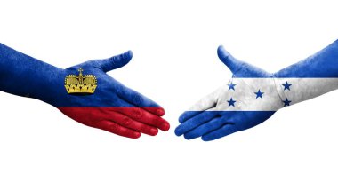 Honduras ve Lihtenştayn bayrakları arasında el sıkışma, izole şeffaf görüntü.