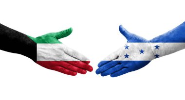 Honduras ve Kuveyt bayrakları arasındaki tokalaşma elleri boyalı, izole şeffaf görüntü.