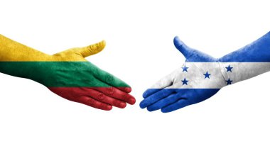 Honduras ve Litvanya bayrakları arasında el sıkışma, izole şeffaf görüntü.