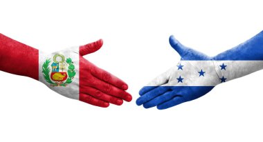 Honduras ve Peru bayrakları arasında el sıkışma, izole şeffaf resim.