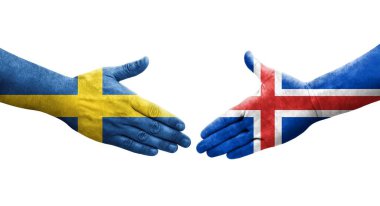 İzlanda ve İsveç bayrakları arasında el sıkışma, izole şeffaf görüntü.