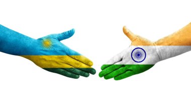 Hindistan ve Ruanda bayrakları arasında el sıkışma, izole şeffaf görüntü.