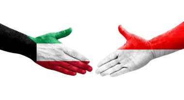 Endonezya ve Kuveyt bayrakları arasındaki tokalaşma elleri boyalı, izole şeffaf görüntü.