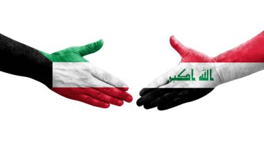 Irak ve Kuveyt bayrakları arasında el sıkışma, izole şeffaf görüntü.
