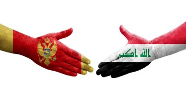 Irak ve Karadağ bayrakları arasında el sıkışma, izole şeffaf görüntü.