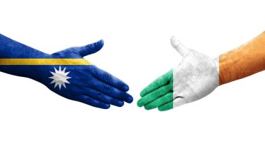İrlanda ve Nauru bayrakları arasındaki el sıkışma, izole şeffaf görüntü.