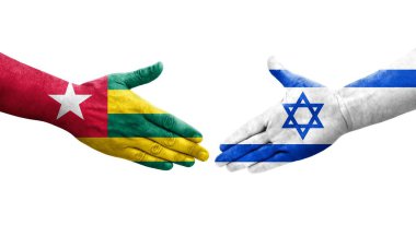 İsrail ve Togo bayrakları arasındaki el sıkışma, izole şeffaf görüntü.