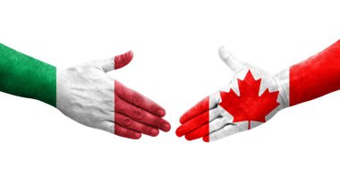 İtalya ve Kanada bayrakları arasında el sıkışma, izole şeffaf görüntü.