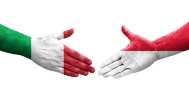 İtalya ve Monako bayrakları arasında el sıkışma, izole saydam görüntü.
