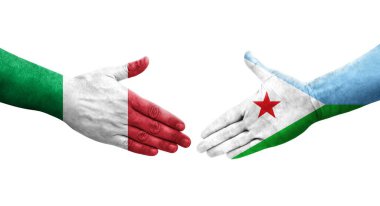 İtalya ile Cibuti bayrakları arasındaki el sıkışma, izole şeffaf görüntü.