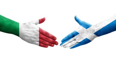İtalya ve İskoçya bayrakları arasında el sıkışma, izole şeffaf görüntü.