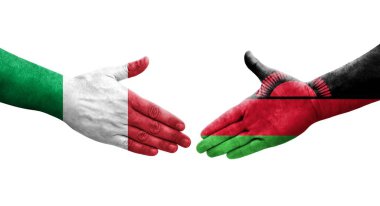 İtalya ve Malawi bayrakları arasındaki el sıkışma, izole şeffaf görüntü.