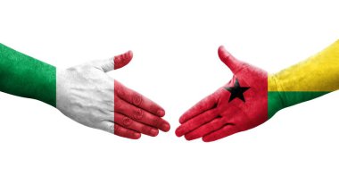 İtalya ve Gine Bissau bayrakları arasındaki el sıkışma, izole şeffaf görüntü.