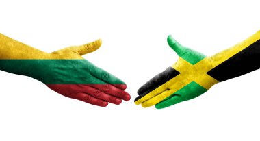 Jamaika ve Litvanya bayrakları arasında el sıkışma, izole şeffaf görüntü.