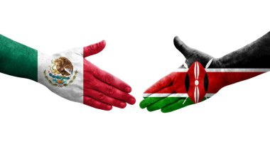 Kenya ve Meksika bayrakları arasındaki el sıkışma ellerinde resmedilmiş şeffaf görüntü.