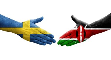 Kenya ve İsveç bayrakları arasındaki el sıkışma ellerinde resmedilmiş şeffaf görüntü.