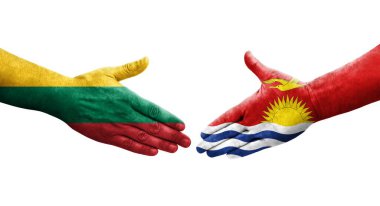 Ellerinde Kiribati ve Litvanya bayrakları arasında el sıkışma, izole şeffaf görüntü.