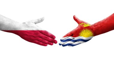 Kiribati ve Polonya bayrakları arasındaki el sıkışma ellerinde resmedilmiş şeffaf görüntü.