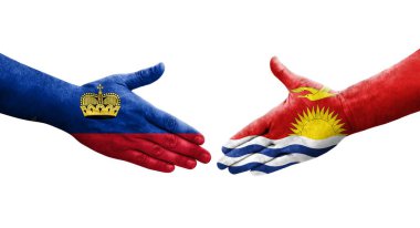 Kiribati ve Lihtenştayn bayrakları arasındaki el sıkışma, izole şeffaf görüntü.