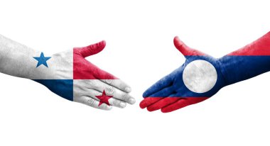 Ellerinde Laos ve Panama bayrakları arasında el sıkışma, izole şeffaf görüntü.