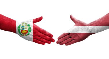 Letonya ve Peru bayrakları arasındaki el sıkışma, izole edilmiş şeffaf görüntü.