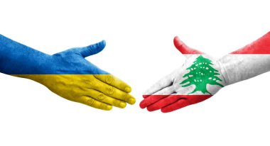 Lübnan ve Ukrayna bayrakları arasında el sıkışma, izole şeffaf görüntü.
