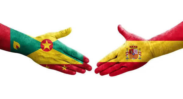 Handshake Grenada Spain Flags Painted Hands Isolated Transparent Image — Stock Photo, Image