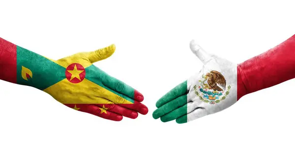 Рукостискання Між Гренадою Мексиканськими Прапорами Намальоване Руках Ізольоване Прозоре Зображення — стокове фото