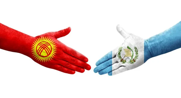 Рукостискання Між Гватемала Киргизстаном Прапори Намальовані Руках Ізольований Прозорий Образ — стокове фото