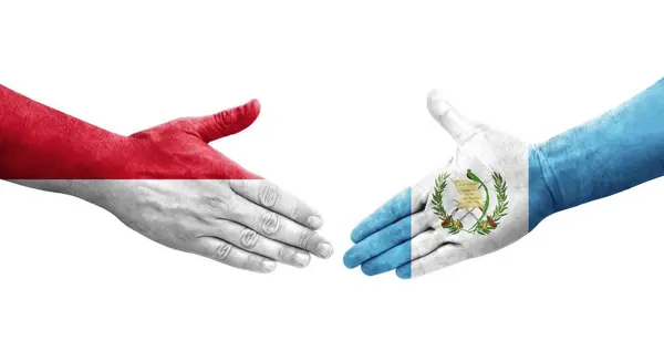 Рукопожатие Между Флагом Гватемалы Монако Нарисованное Руках Изолированное Прозрачное Изображение — стоковое фото