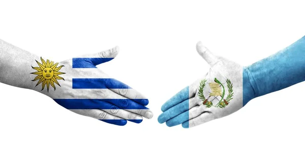 Рукостискання Між Гватемала Уругваєм Прапори Намальовані Руках Ізольований Прозорий Образ — стокове фото