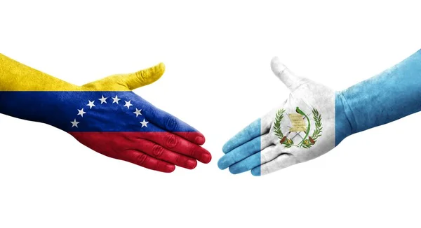 危地马拉和委内瑞拉之间的握手 手绘国旗 孤立透明的形象 — 图库照片