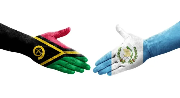 Aperto Mão Entre Guatemala Bandeiras Vanuatu Pintadas Mãos Imagem Transparente — Fotografia de Stock