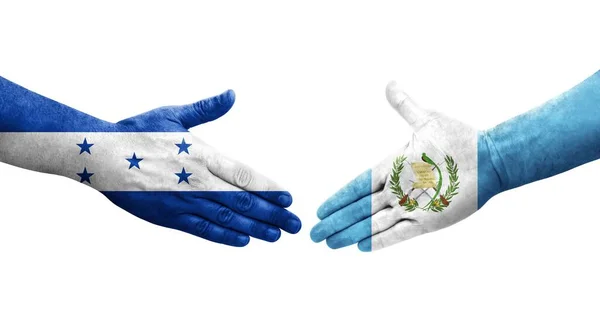 Aperto Mão Entre Guatemala Honduras Bandeiras Pintadas Mãos Imagem Transparente — Fotografia de Stock