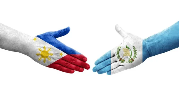危地马拉和菲律宾之间握手 手绘国旗 孤立透明的图像 — 图库照片